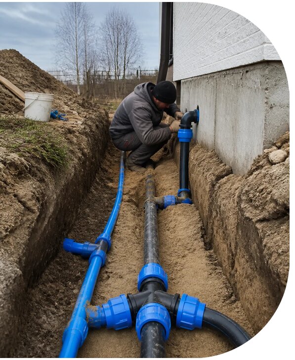 Монтаж наружного водопровода на участке под ключ в Кольчугине