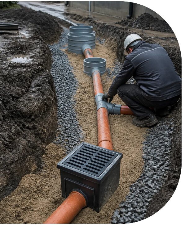 Монтаж ливневой канализации для частного дома в Кольчугине